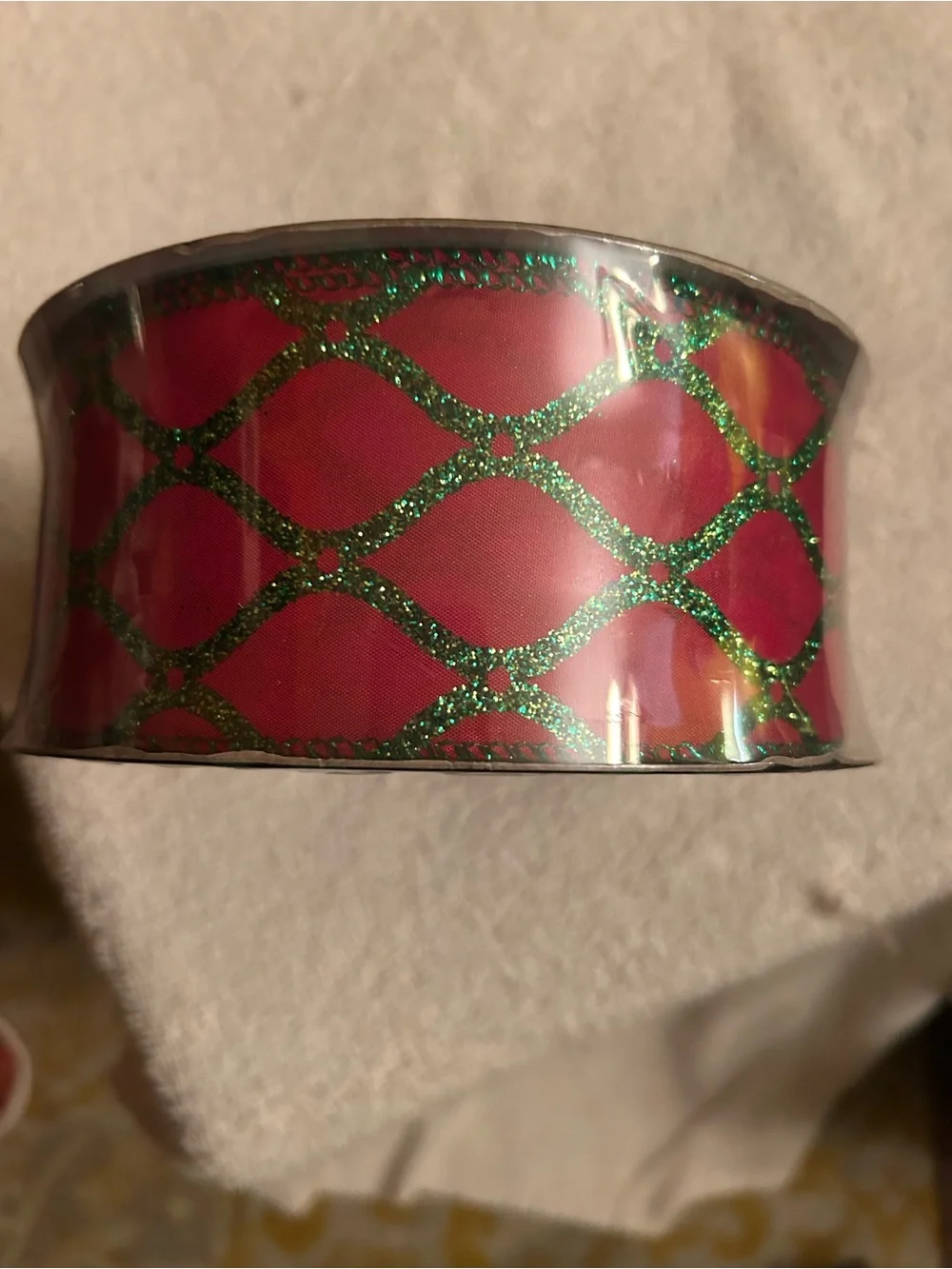 Festive Pink Ribbon with Green Glitter Lattice